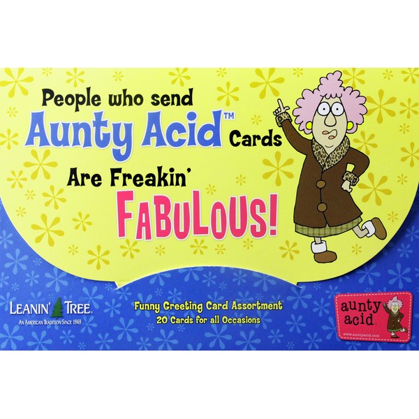 All Occasion Funny Greeting Card Assortment Boxed Greeting Cards - 20 Cards & 22 Envelopes "People Who Send Aunty Acid Cards Are Freakin' Fabulous"