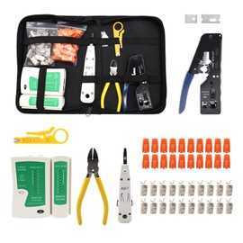 RJ45 Crimping Tool Network Connector Set, Network Tool Set, with 20 x RJ45 Connectors, Cat7/Cat6aPass Through, LSA Insertion Tool, Wire Stripper, Network Tester