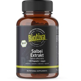 Sage Extract Organic 120 Capsules - Salvia - 400 mg - Vegan - No Release Agent - Bottled and Controlled in Germany (DE-ÖK-005) - Biotiva