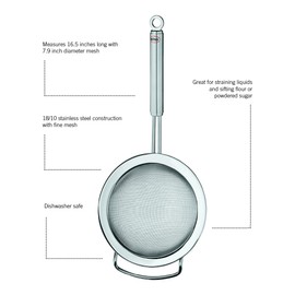 Rösle Stainless Steel Round Handle Kitchen Strainer, Fine Mesh, 7.9 Inch