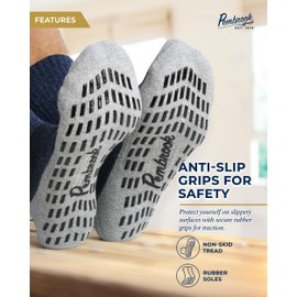 Pembrook - 4 pares de calcetines antideslizantes para hombres, mujeres, marido y papá, calcetines de agarre para hospital, yoga, pilates, Negro, blanco, gris, azul marino, M