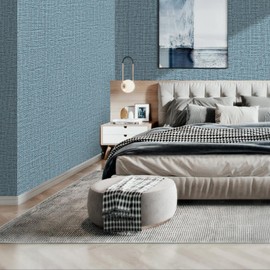 Peel and Stick Wallpaper Blue Grass Cloth Wall Paper - 15.7 x 500 Inch Self Adhesive Wallpaper Peel and Stick, Easy to Paste Wall Contact Paper for Stand Liner, Table and Door Makeover Decor