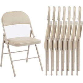 Sweetcrispy Folding Chair 8 Pack, Leather Padded Folding Chairs, Sturdy Metal Foldable Chairs, Easy to Use and Store, Outdoor and Indoor, for Home, Office, Party, Comfy, Kahki