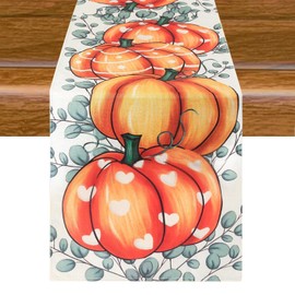Aitsite Autumn Table Runner, Yellow Pumpkin Autumn Decoration, Eucalyptus Leaves, Kitchen Table Decoration, Outdoor Holiday Party Decor, 40 x 180 cm