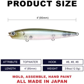 LUCKY CRAFT Gunfish 95~3 Hook~, Fishing Bait, Topwater (238 Ghost Minnow)