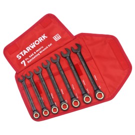STARWORK True Mechanic™ 7Pc. 120T SAE&Metric Ratcheting Wrench Set, Professional, with Roll-Up Pouch Bag