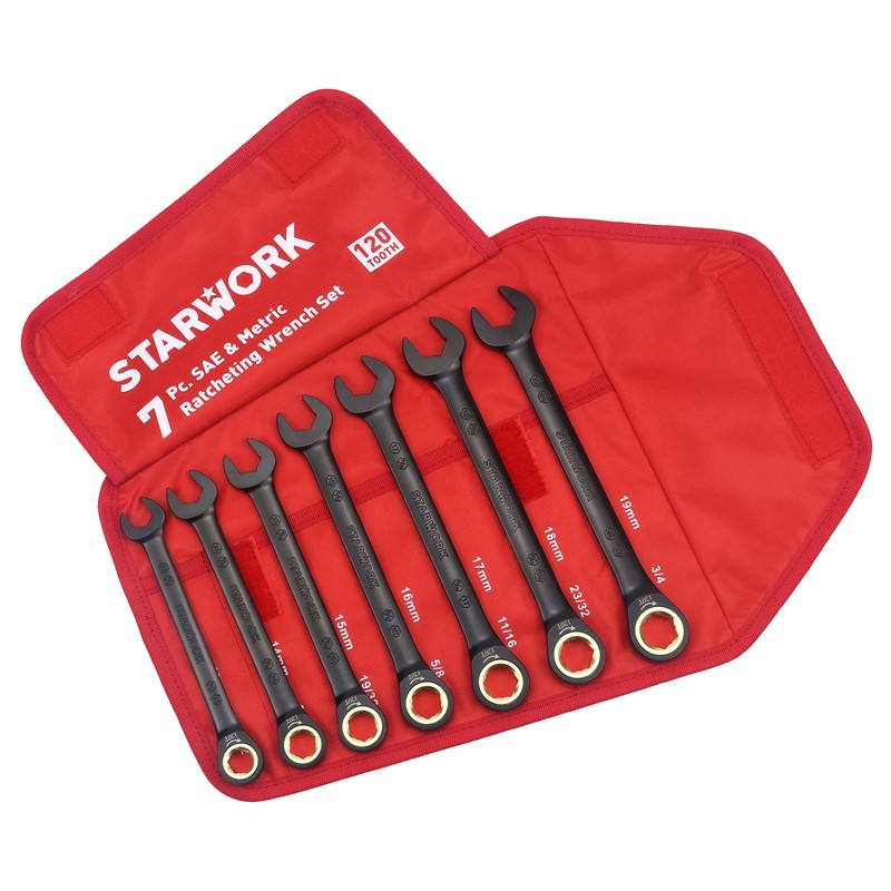 STARWORK True Mechanic™ 7Pc. 120T SAE&Metric Ratcheting Wrench Set, Professional,
