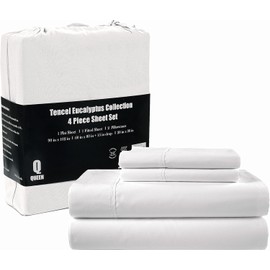 Tencel Lyocell Sheet Set - Full Size Sheets - 4 Piece Luxury Cooling Sheets for Hot Sleepers - Better Than Linen Sheets Or Sheets- Soft Breathable Sheets -Deep Pocket Full Size Sheets Set- White