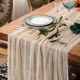 LOMOHOO CheeseCloth Table Runner 72Inches Long,Boho Gauze Table Runners,Rustic Table Runner for Wedding Table Decoration Kitchen Dining Room Birthday Party,Beige