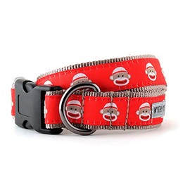 THE WORTHY DOG Collar for Medium Dogs, Adjusts 12-18 inches, Durable Nylon Webbing, Quick Release Buckle, Sock Monkey Pattern, Red, Medium