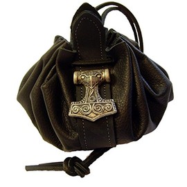 Leather Bag Ducat Bag Money Cat Leather Colour Black Thor Hammer Large Handmade, black