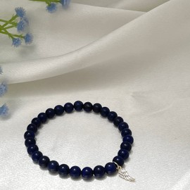 Positivelady natural lapis lazuli bracelet 6mm with silver wing 16.65cm stretchy beaded purple crystal for sister friend mother