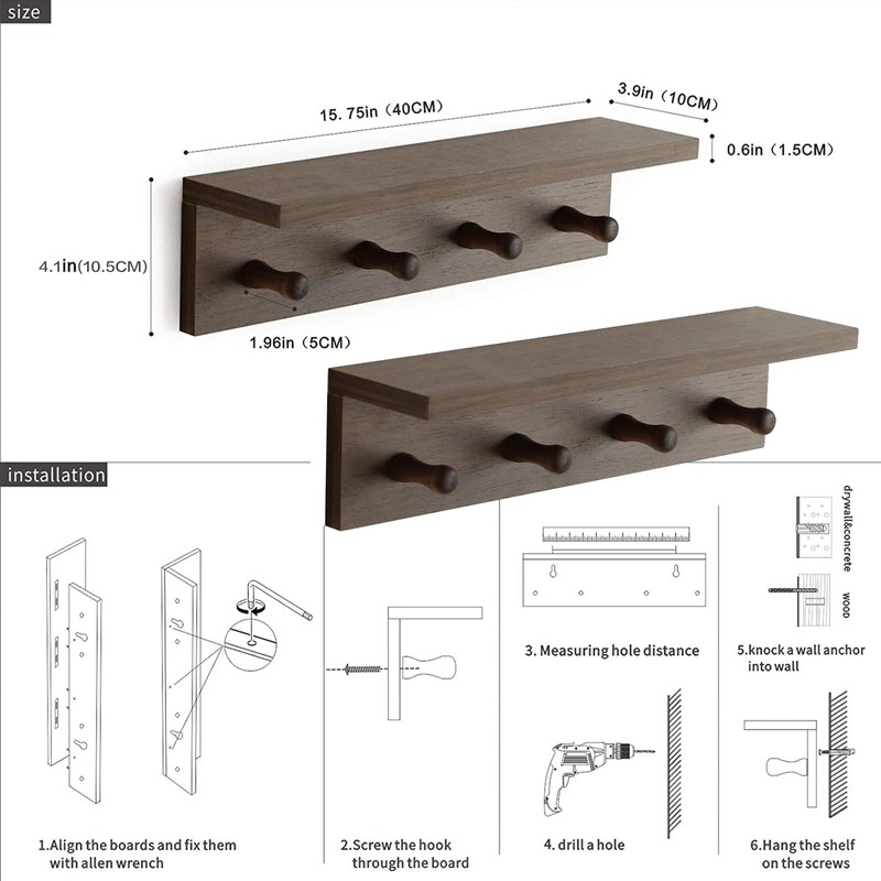 XAOMLP Entrance Coat Rack ，Coat Hooks, Wall-Mounted Wooden Hook Rack,