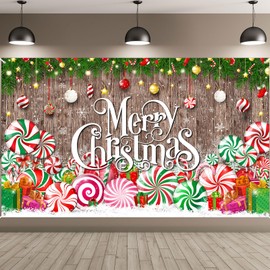 FuWeave Christmas Backdrop Christmas Party Decoration Merry Christmas Background Christmas Photography Backdrop Banner for Winter Xmas Holiday Party Supplies 72.8 x 43.3 Inch(Peppermint)