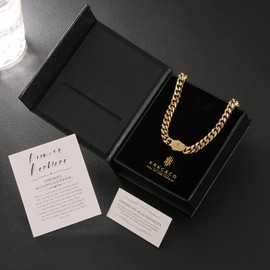 KRKC&CO Promise Necklace for Him, 8mm Cuban Link Chain for Mens Women, 316l Stainless Steel Hip Hop Jewelrys to My Man, Anniversary Birthday Gift for Bf Husband, 14k Gold 22in