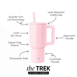 Simple Modern 30 oz Trek Tumbler with Handle and Straw Lid | Cup Holder Friendly Insulated Stainless Steel Travel Mug | Blush