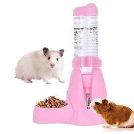 BiberóN 3 En 1 Para HáMster 125ML , Botella De Agua Para HáMster, Botella AutomáTica Para Colgar En La AlimentacióN, Dispensador AutomáTico Con Contenedor De Alimentos, Aalimentador AutomáTico (Rosa)