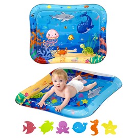 A aBlumen Water Mat Baby XXL 95 x 76 cm - BPA-Free Water Play Mat for 3-12 Months - Inflatable Tummy Time Mat for Baby Prone Position - Blue Ocean Look Baby Toy