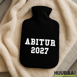Huuraa Wärmflasche Abitur 2027 ABI Geschenk 1,8 Liter Black Classic Veloursbezug Abitur 2027 Präsent