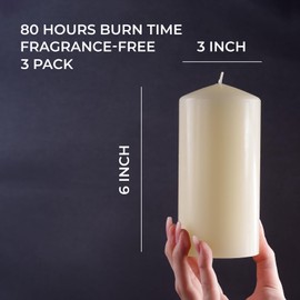 CANDWAX 3x6 Pillar Candles Set of 3 - Ivory Large Pillar Candles Long Burning Perfect for Any Occasion - Cylinder Candles Unscented Long Burning