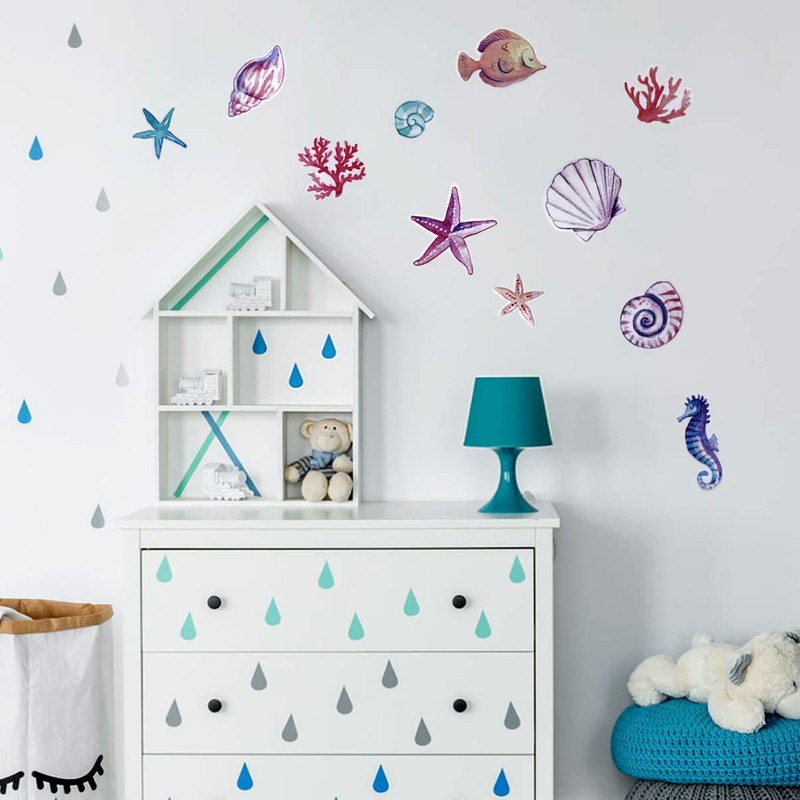 Housoutil Shells Bathroom Sea World Wall Paste Shells Wall Stickers