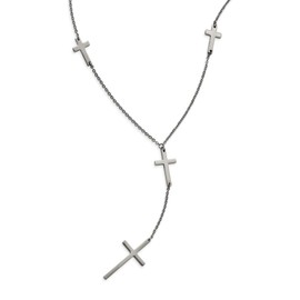 Stainless Steel Polished Cross Dangle Slip on Necklace; 30 inch