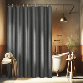 EurCross Shower Curtain 180 x 200 cm Linen Textured, Dark Grey Waterproof Textile Fabric Bath Curtain, Heavy Luxury Anti-Mould, Washable Shower Curtain with 12 Rings