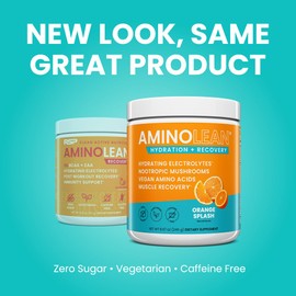 AminoLean Hydrating Electrolyte Powder and Recovery Drink with Sea Minerals, Nootropic Mushrooms, and Vegan Amino Acids, BCAAs + EAAs for Post Workout Muscle Building, Orange Splash