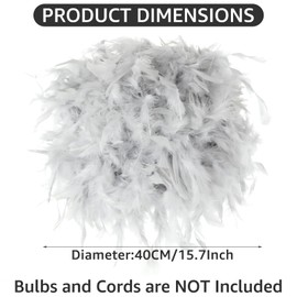 WOPPLXY Fluffy Feather Lampshade, 40CM Ceiling Feather Pendant Light Shade, Grey Fluffy Lamp Shade for Living Room, Bedroom, Home Decoration