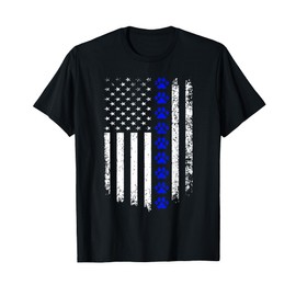 K-9 Unit Thin Blue Line Dog Paw Flag Patriotic Police T-Shirt