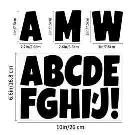 144 Pieces 12 Sheets 3 Inch Vinyl Letter Stickers,Black Self Adhesive Large Alphabet and Symbol Stickers,Big Font Letter for School Bulletin Boards Classroom Decor Home Mailbox Wall Decor