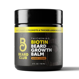 The Beard Club Biotin Beard Balm for Men - Beard Growth Shea Butter with Castor & Coconut Oil - Moisturizing, Hydrating and Softening Cream - Amber Cedar Scent - 4 oz