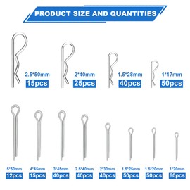 437 Pcs Cotter Pins Assortment Kit, 12 Sizes R Clips and Split Cotter Pins, Split Pin Clevis Pin Set for Automotive, Trailer, Hitch Pin Lock System, Lawn and Garden Equipment