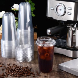 Ziliny 50 Sets Clear Plastic Coffee Cups with Sip Lids, Disposable Plastic PET Crystal Cups for Iced Coffee, Smoothie, Cold Beverage, Drink Shops and Party Catering(Clear,18 oz)