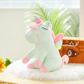Athoinsu Light up Green Unicorn Stuffed Animal Soft Plush Toy with LED Colorful Night Lights Glowing Children's Day Birthday Valentine's Day for Toddler Kids Girls Women, 12''