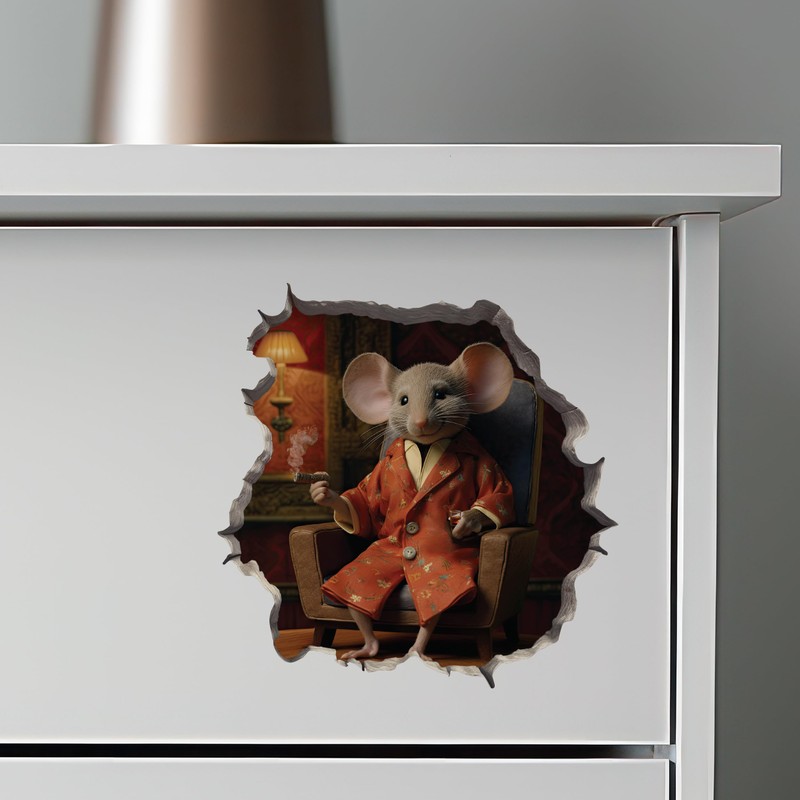 Lounging Gentlemen Mouse in Mouse Hole Decal - Mouse Hole