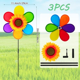 MuuXii 3PCS Sunflower Colorful Wind Spinners, Whirligigs Wind Spinner, 11.4inch Garden Windmill Spinner, DIY Pinwheel Craft Lawn Courtyard Outdoor Decoration