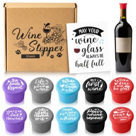 GROBRO7 10Pcs Wine Stoppers Gift Set Funny More Wine Less Whine Pattern Silicone Bottle Covers Reusable Beverage Corks Strong Sealing Liquor Accessories for Outdoor Picnics Weddings Barbecues Party