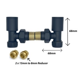 Matt Black Pair of Modern Angled Heated Towel Rail Radiator Valves 8mm Central Heating Taps