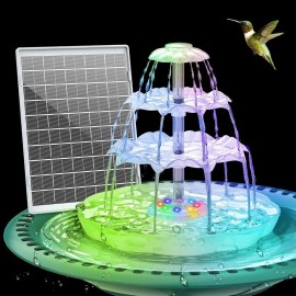 AISITIN 3-Tier Bird Bath with 6.5W Solar Pump & Lights, Detachable DIY Fountain