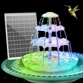 AISITIN 3-Tier Bird Bath with 6.5W Solar Pump & Lights, Detachable DIY Fountain