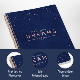 paper&you® Bullet Journal Dotted A5 with Spiral Bound "Make Your Dreams Happen" 160 Pages, Notebook Dotted with Spiral, College Pad, Spiral Pad, Notepad - Sustainable and Climate Friendly