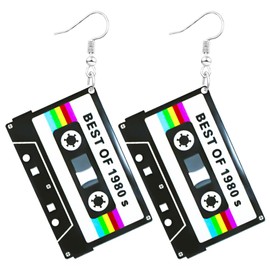 Mintolex 70s 80s 90s Earrings for Women Retro Cassette Tape Earrings Acrylic Radio Tape Drop Dangle Earrings for Cosplay Glow Party Music Festival 70s 80s 90s Accessories, BEST OF 1980s Black
