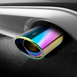 OtpOutopa Punta de escape de acero inoxidable para coche, tubo de escape universal de 2.5 a 3.4 pulgadas, tipo recto, modificación de cola de garganta, decoración de coche ajustable, silenciador chapado en cromo, punta de corte inclinada (colorido 2)