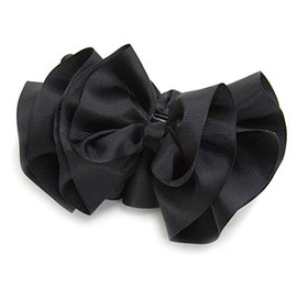 Big Ruffle Ribbon Motif Grosgrain Drape Banana Clip jewelvox (Jeweled Box) - blk