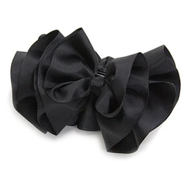 Big Ruffle Ribbon Motif Grosgrain Drape Banana Clip jewelvox (Jeweled Box) - blk