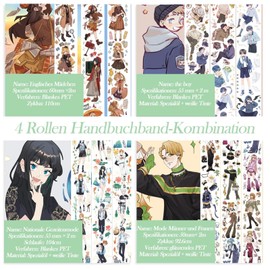 Kraeoke 4 Rolls PET Washi Tape Set, Washi Stickers, Retro Scrapbook Stickers, Colourful Stickers, Photo Album for Bullet Journals, Crafts and Gift Package (Style 3)