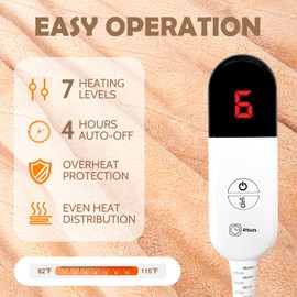 Wearable Heated Throw Blanket, Electric Heated Wrap Poncho Shawl & Hoodies with Pockets, 7 Heating Levels & 4 Hours Time Settings, Machine Washable with ETL Certification 50" x 60", Beige