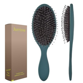 Jurrissa Boar Bristles Hair Brush for Women and Men,Detangling Hair Brush for Smoothing,Massage,Add Shine-Nylon&Boar Bristles Detangler brush for Hair Healthy (1 Pack-Green)
