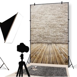 YongFoto 2.5 x 3 m Vinyl Photo Background Old Interior with Brick and Wooden Floor Brick Photography Background for Photo Booth Adults Children Personal Portrait Studio Props